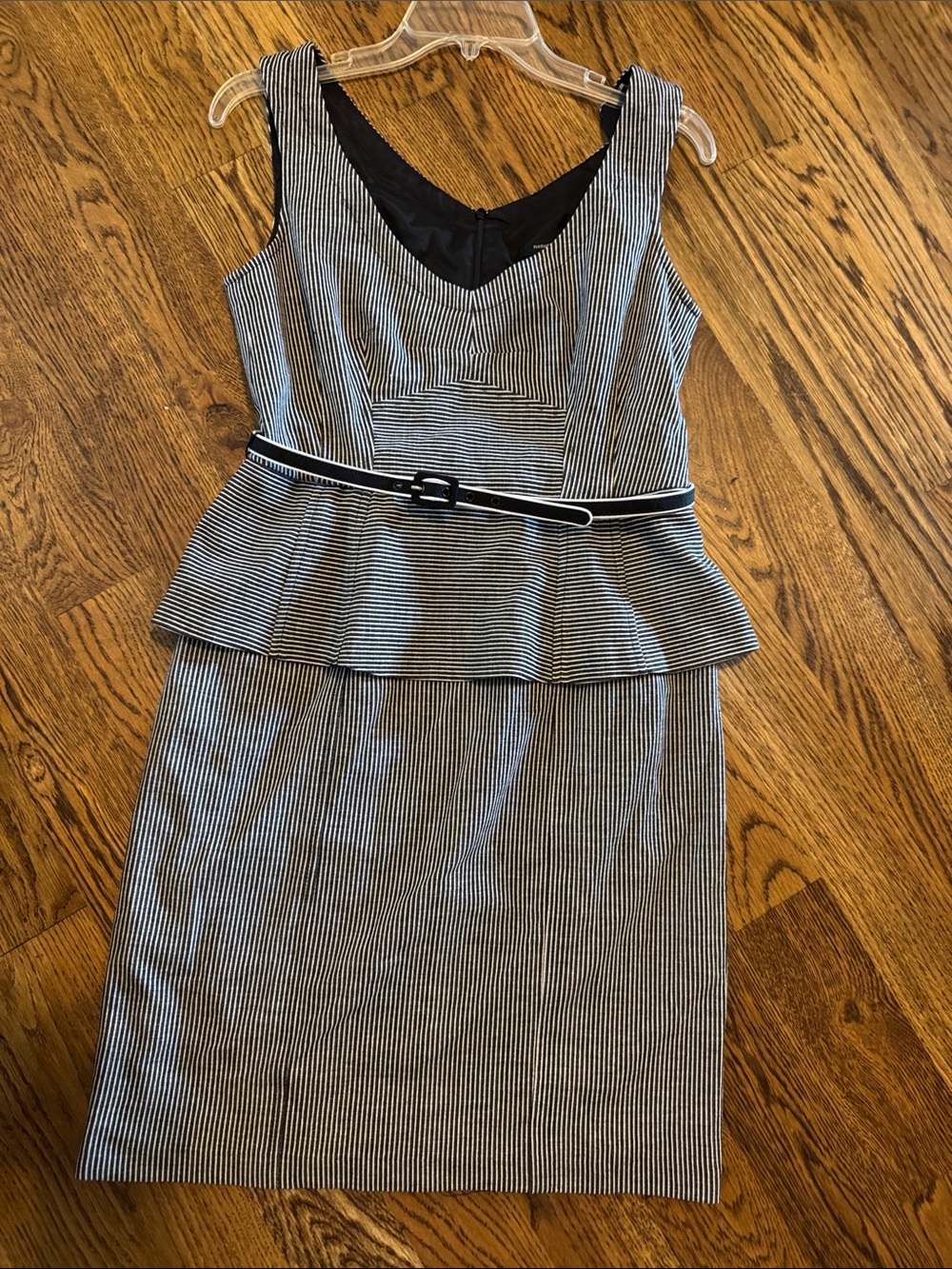 Nannette Lepore Black and White Peplum Sheath Dress with Belt